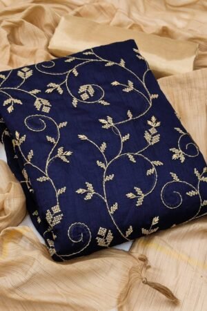 Blue Embroidered Dress Material