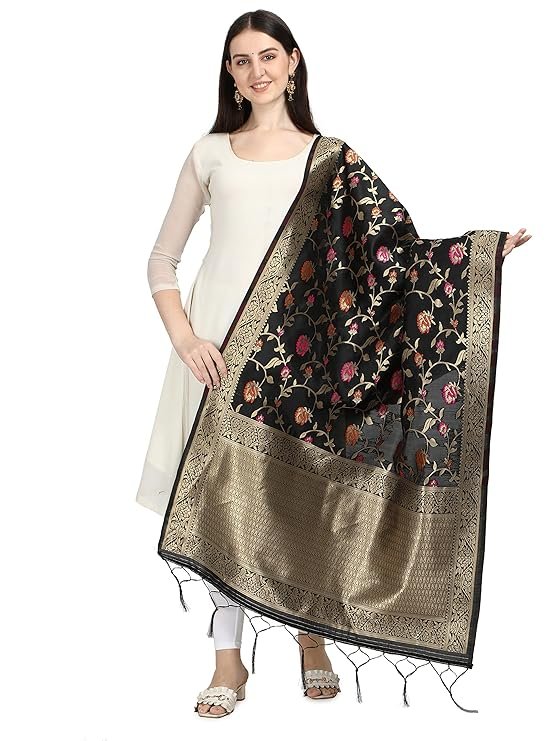 black floral print dupatta