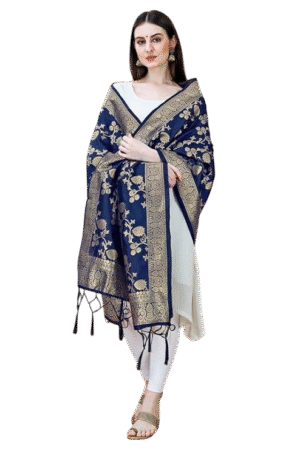 navy blue floral dupatta
