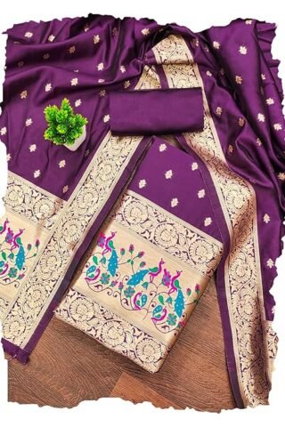 wine paithani dress material