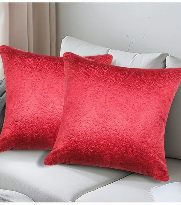 red embossed velvet cushion cover