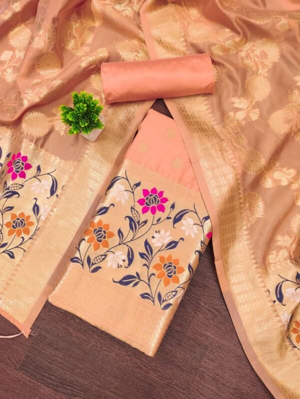 peach banarasi silk dress material