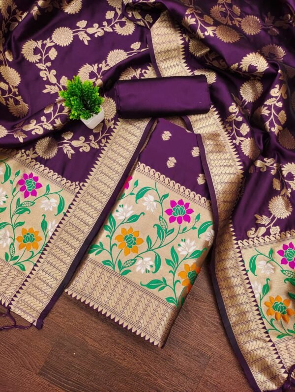 wine banarasi silk dress material