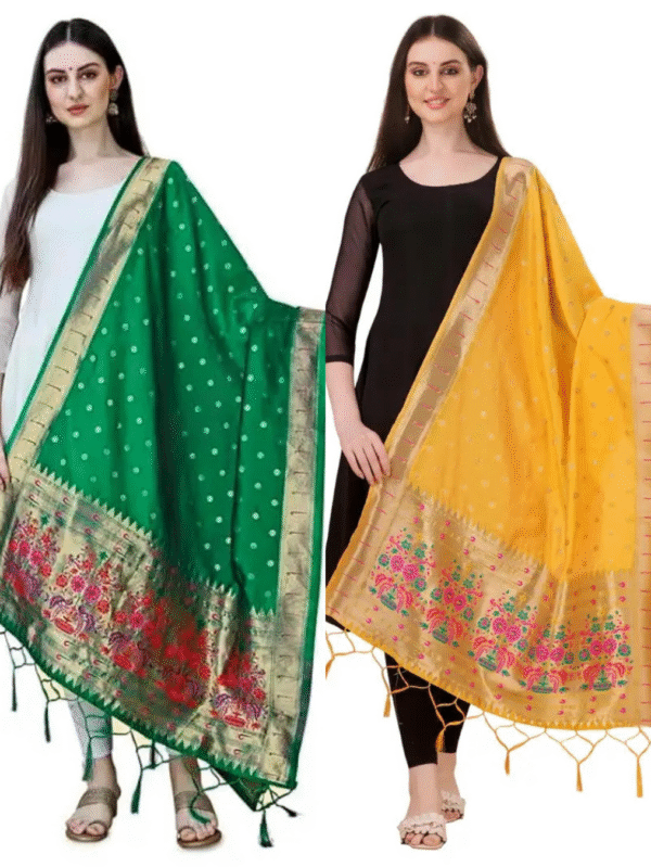 parrot green and yellow dupatta combo