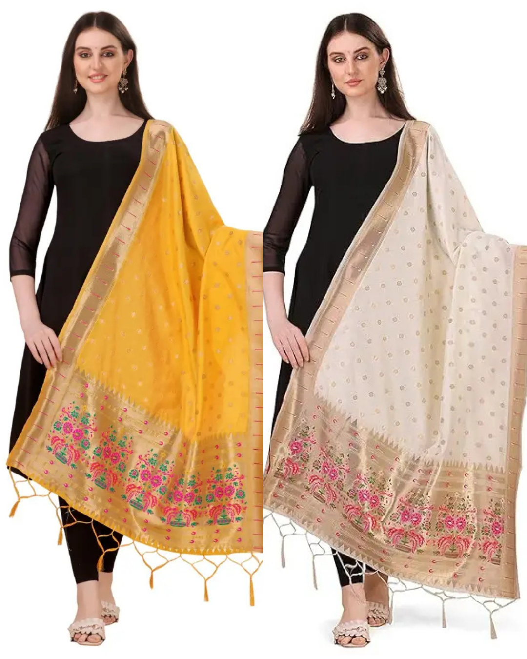 white yellow dupatta combo
