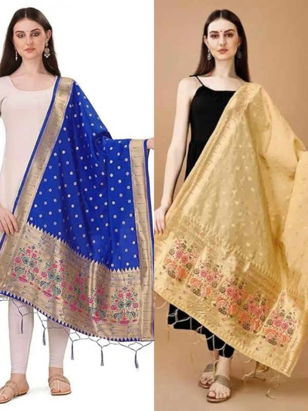Fancy Royal Blue-Gold Banarasi Silk Dupatta Combo