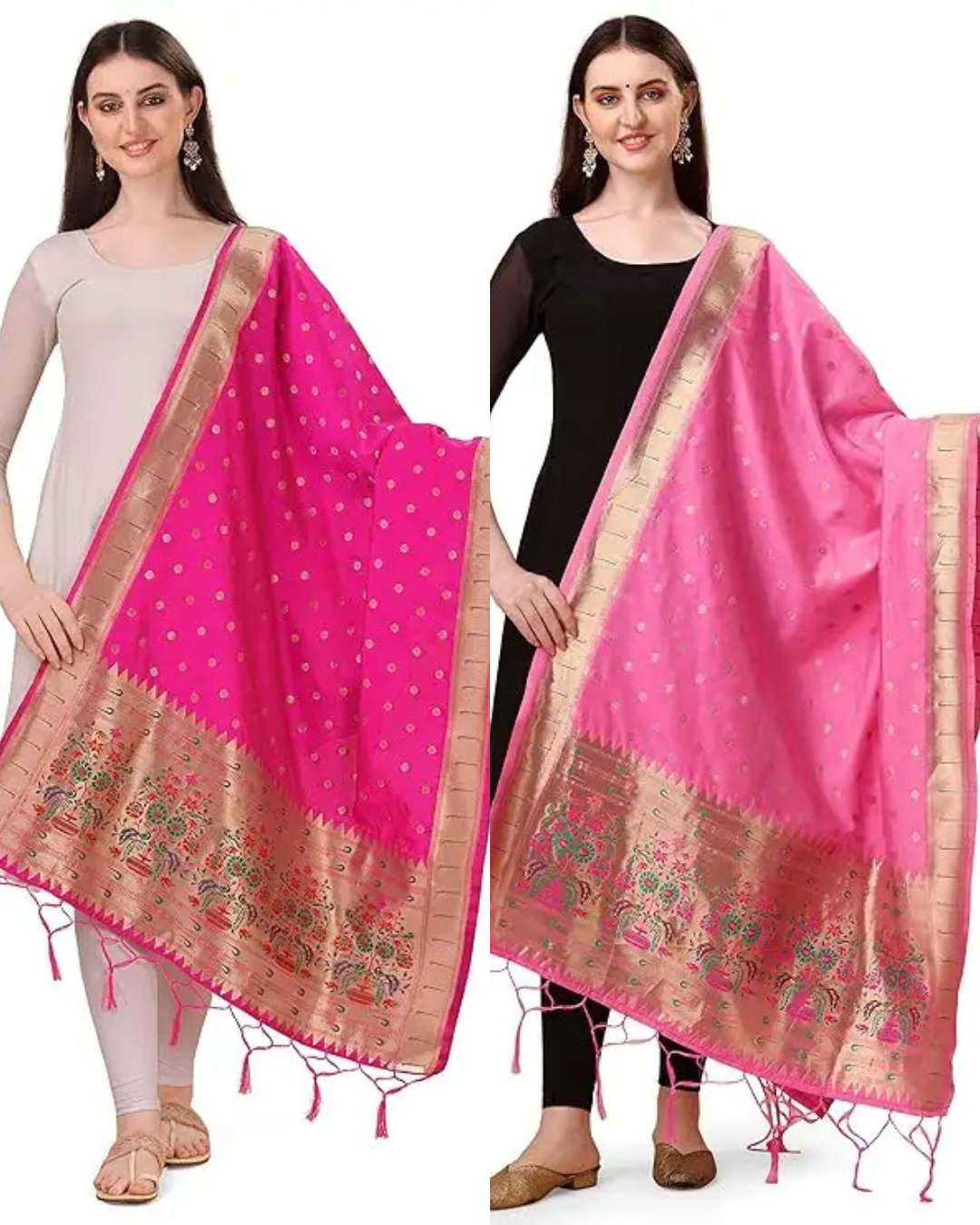 Fancy Rani Pink-Baby Pink Banarasi Silk Dupatta Combo