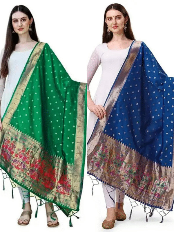 parrot green and navy dupatta combo