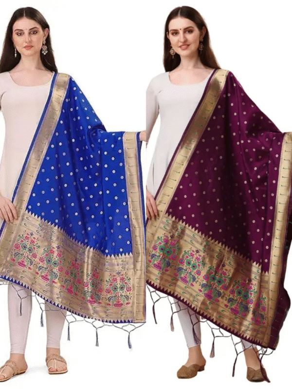 Fancy Royal Blue-Wine Banarasi Silk Dupatta Combo