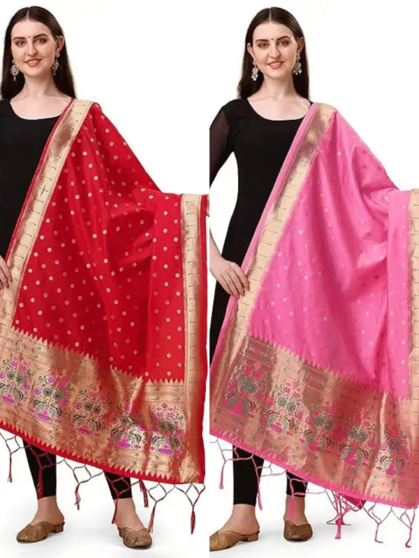 red and baby pink dupatta combo