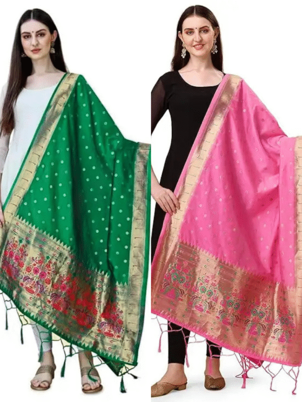 parrot green and pink dupatta combo