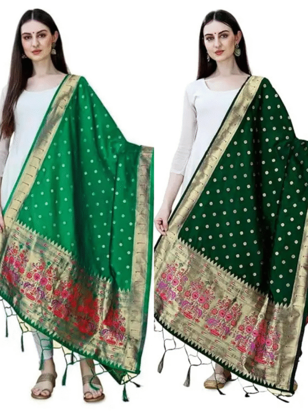 parrot green and dark green dupatta combo