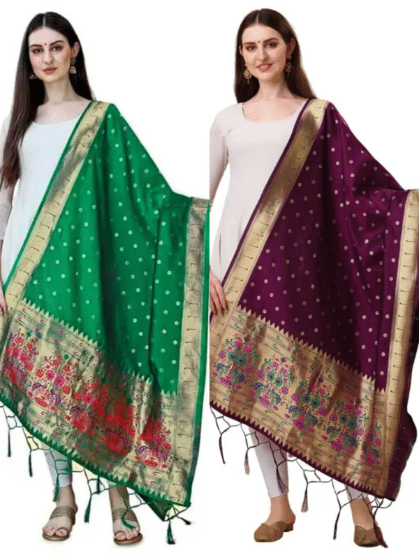parrot green and wine dupatta combo