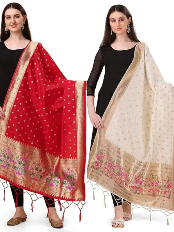 red and white dupatta combo