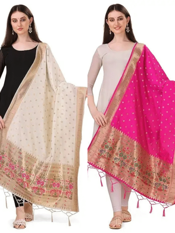 white and pink paithani dupatta combo