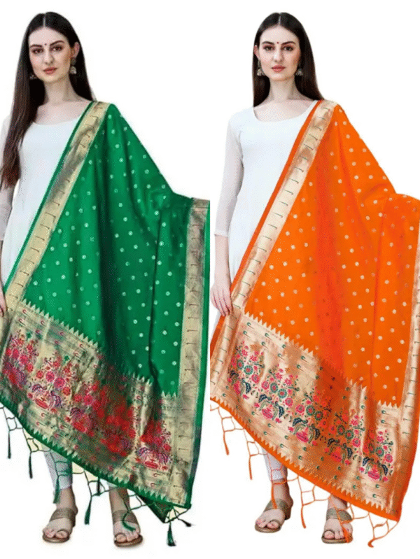 parrot green and orange combo dupatta