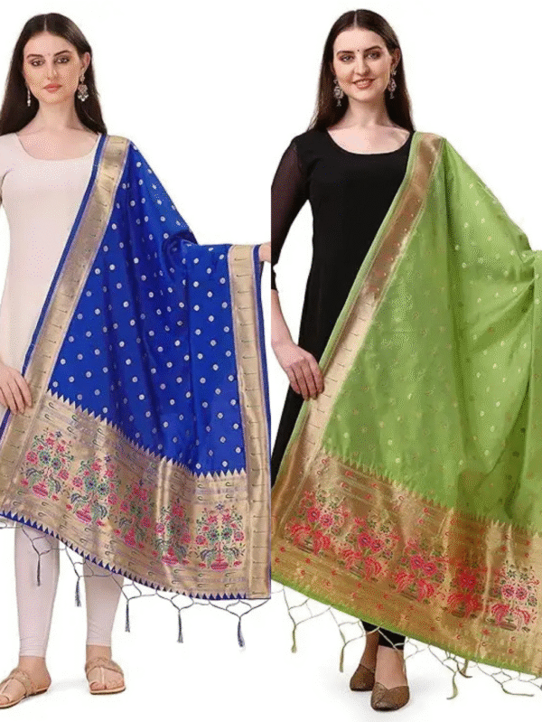 Fancy Royal Blue-Pista Green Banarasi Silk Dupatta Combo