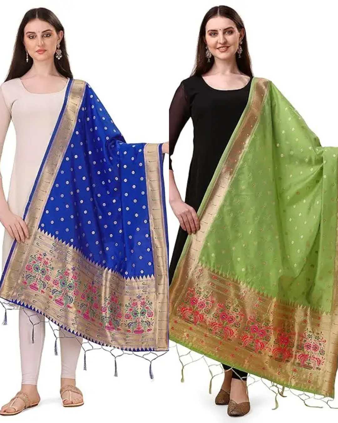 Fancy Royal Blue-Pista Green Banarasi Silk Dupatta Combo
