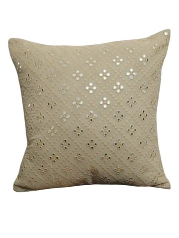 beige mirror work cushion covers