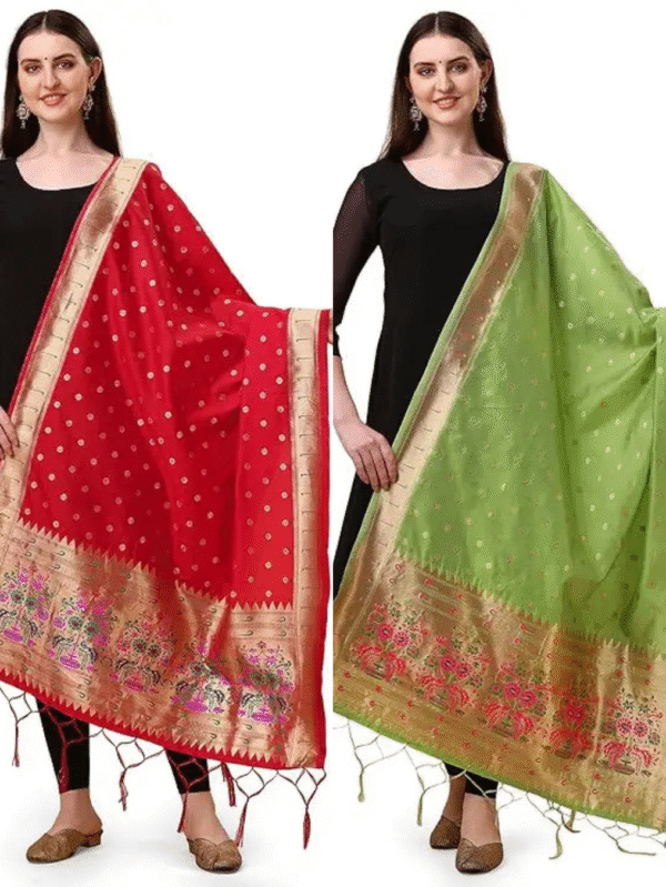 red and pista green dupatta combo
