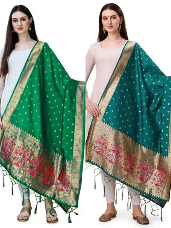 parrot green and rama dupatta combo