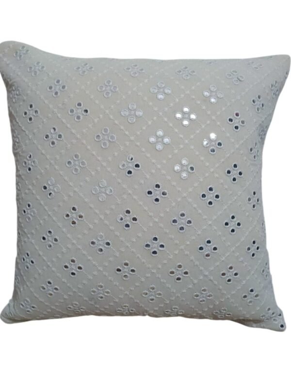 white mirror work cushion cover