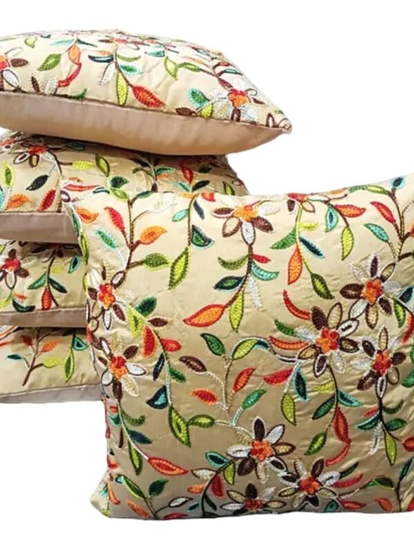 Beige Kashmiri Silk Cushion Covers