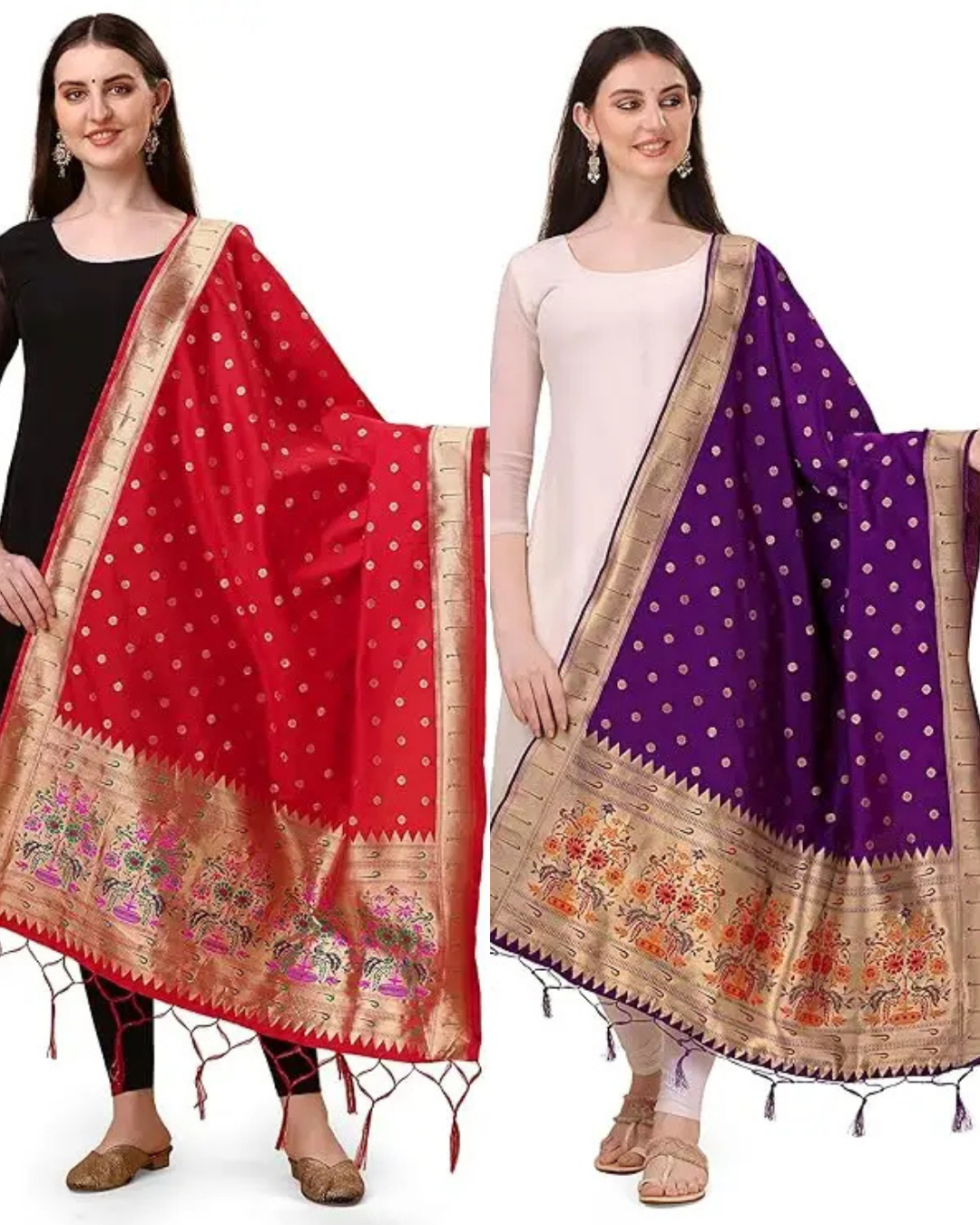 red and purple dupatta combo