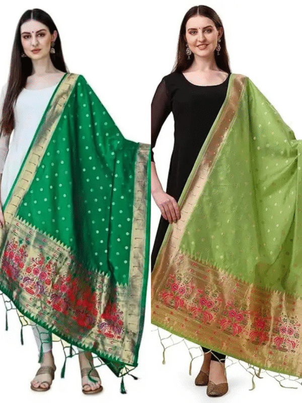 Parrot Green-Pista Green Dupatta combo