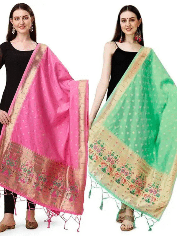 Fancy Baby Pink-Sea Green Banarasi Silk Dupatta Combo