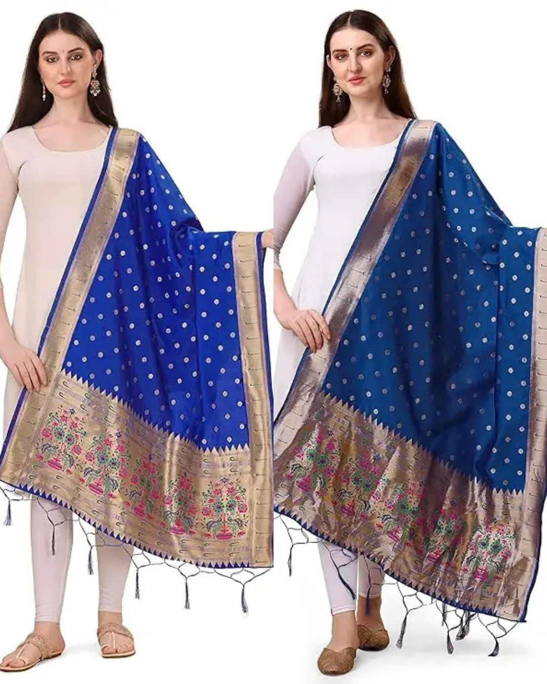 Fancy Royal Blue and Navy Blue Banarasi Silk Dupatta Combo