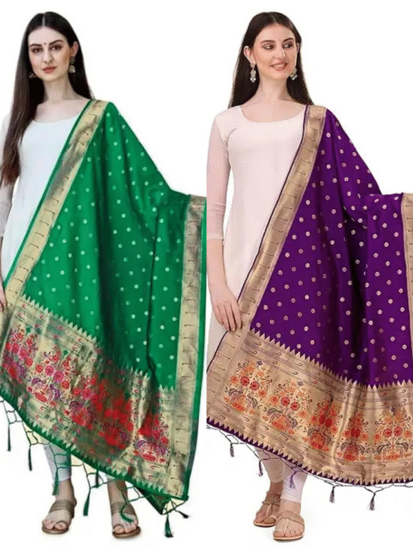 parrot green and purple dupatta combo