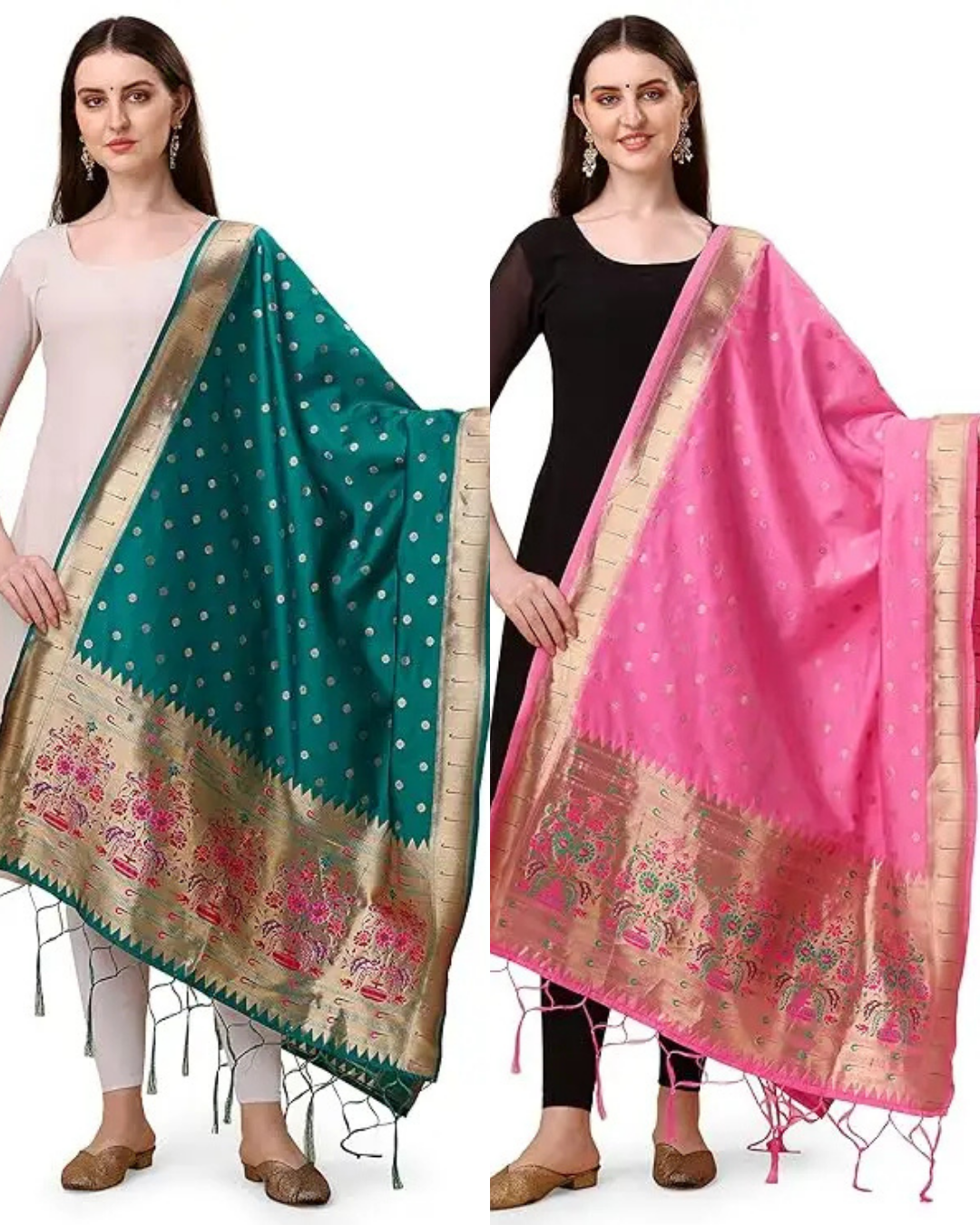 Fancy Rama-Baby Pink Banarasi Silk Dupatta Combo