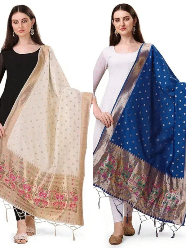 white and navy blue dupatta combo