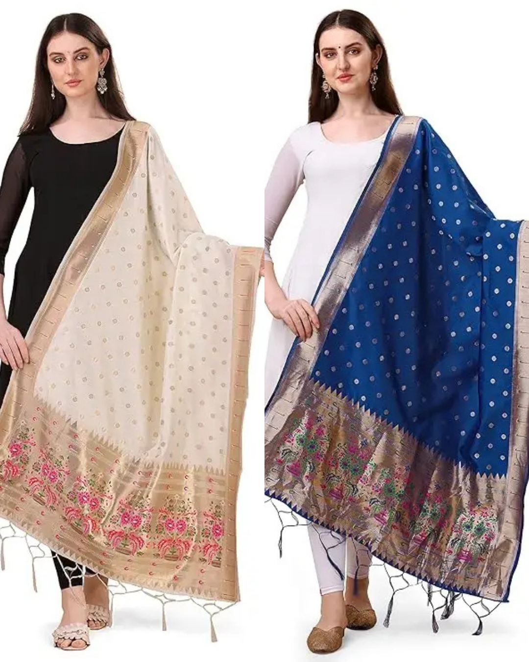 white and navy blue dupatta combo