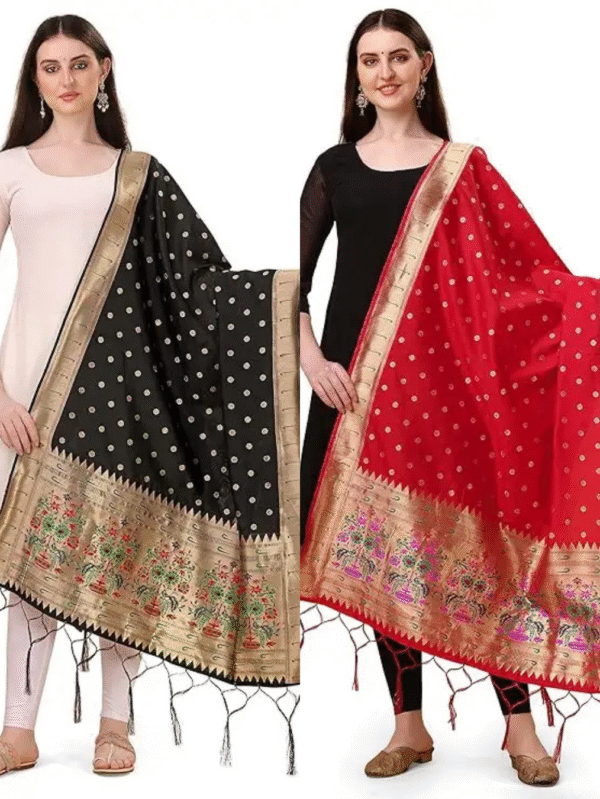 Black and Red Dupatta Combo