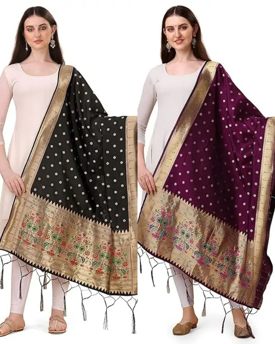 Black Wine Dupatta Combo