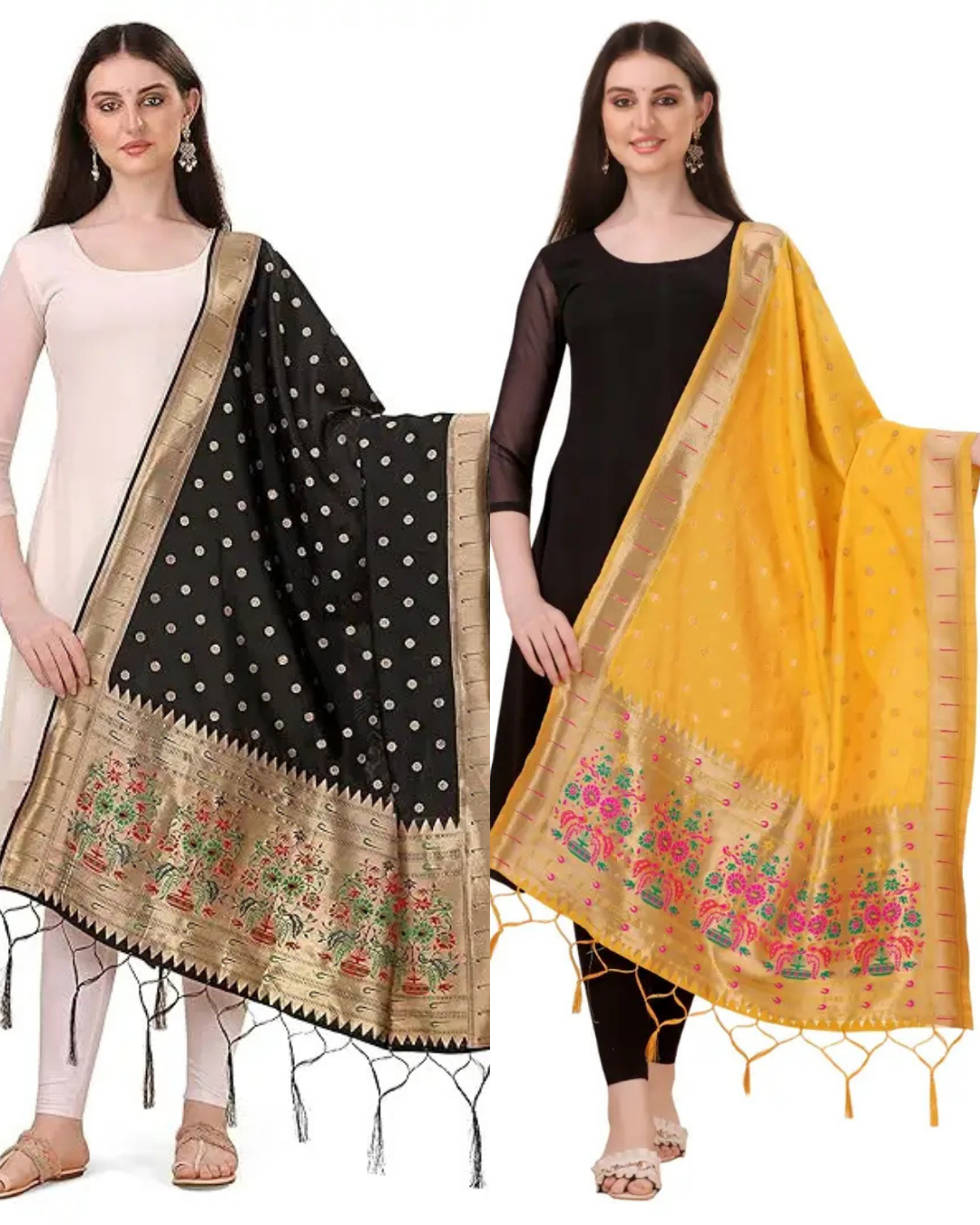 black and yellow dupatta combo
