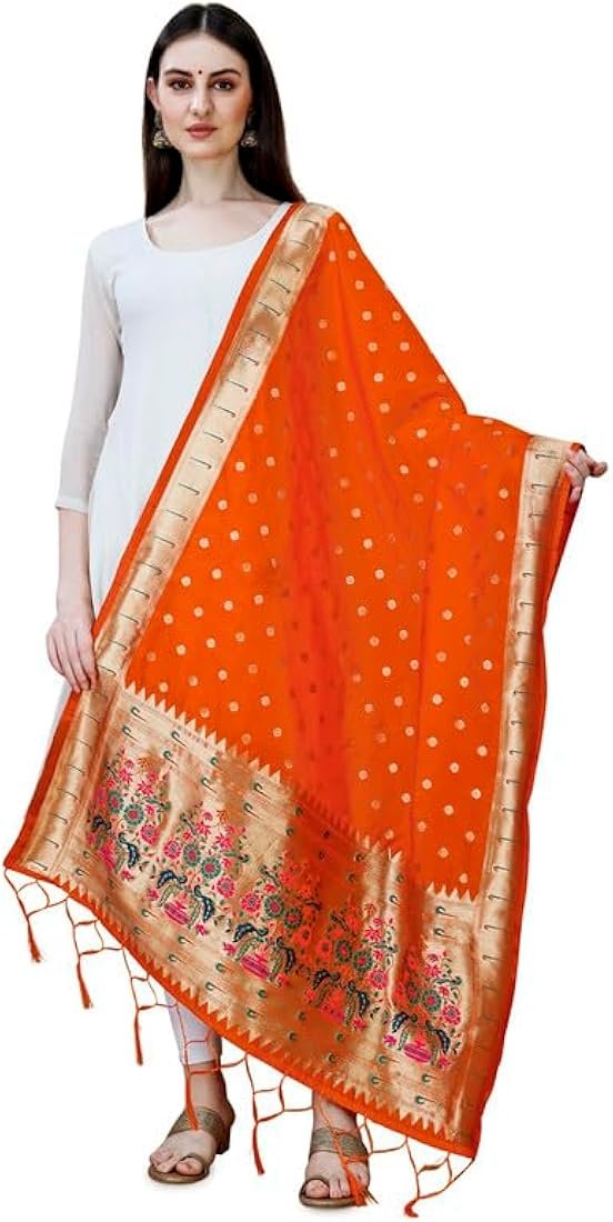 Fancy White-Orange Banarasi Silk Dupatta Combo - Image 3
