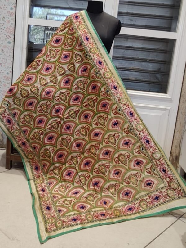 Multicolor Chinon Chiffon Dupatta with Mirror and Pearl Work