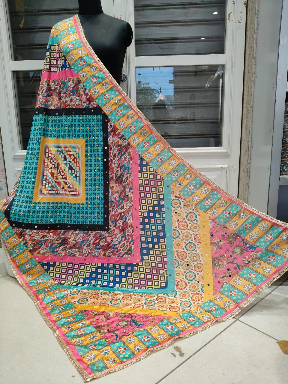 Pink Blue Dupatta